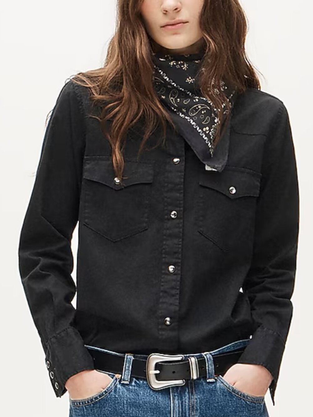 Lee x J. Crew Jules Garment Dyed Western Button Up Shirt Black Size 10/M NWT